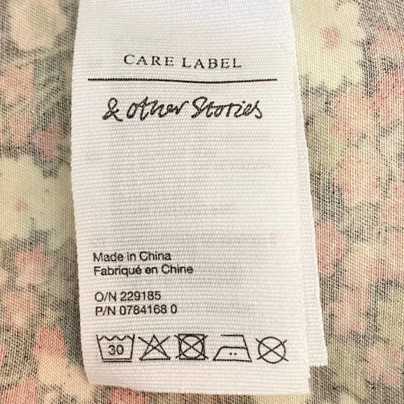 & Other Stories Extra Puff Sleeves Mini Dress Floral Pink Black Size 0 NWT - Picture 12 of 13